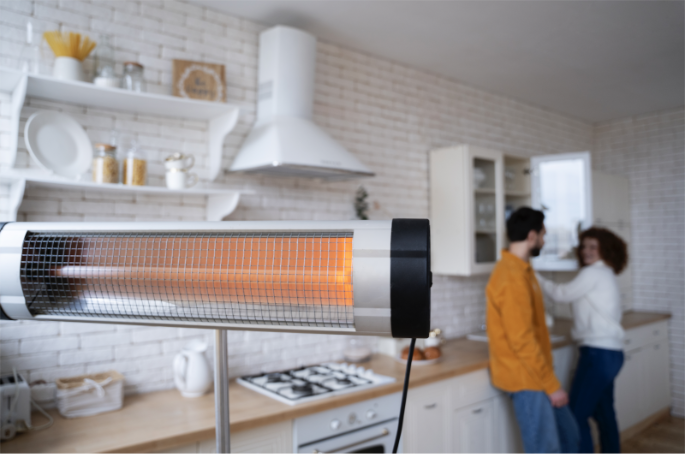 Portable radiant heater for quick and efficient winter heating in small spaces.